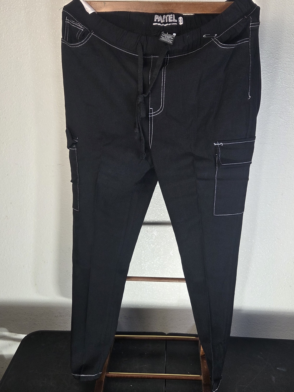 Pastels Black Cargo Pants with White Contrast Stitching